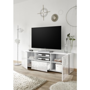 Meuble TV MIRO 2 portes et 1 tiroir 181x57x43 cm blanc