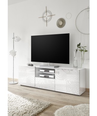 Meuble TV MIRO 2 portes et 1 tiroir 181x57x43 cm blanc