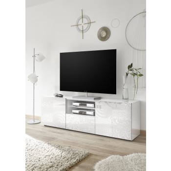 Meuble TV MIRO 2 portes et 1 tiroir 181x57x43 cm blanc