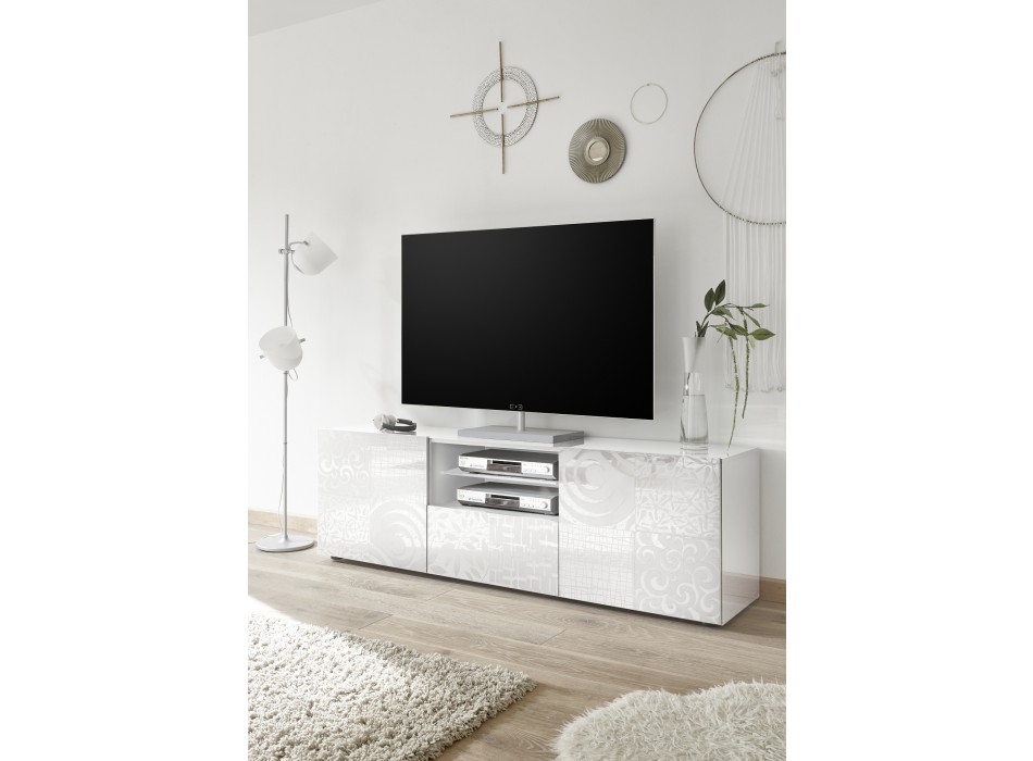 Meuble TV MIRO 2 portes et 1 tiroir 181x57x43 cm blanc