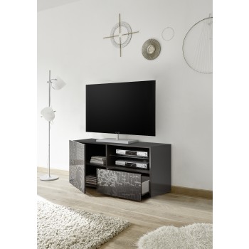 MIRO Petit Meuble TV 1 Porte 1 Tiroir 121x42x57 cm coloris noir