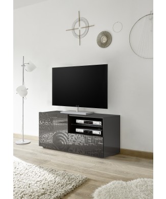 MIRO Petit Meuble TV 1 Porte 1 Tiroir 121x42x57 cm coloris noir