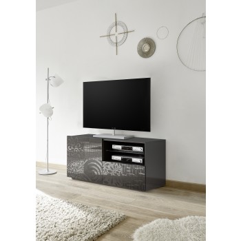 MIRO Petit Meuble TV 1 Porte 1 Tiroir 121x42x57 cm coloris noir