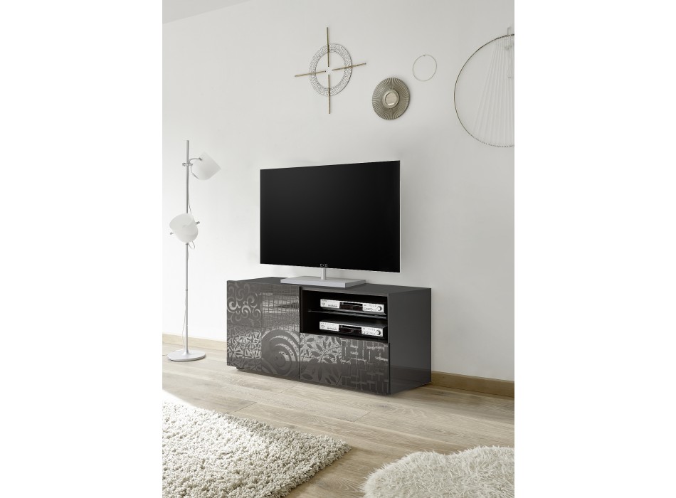 MIRO Petit Meuble TV 1 Porte 1 Tiroir 121x42x57 cm coloris noir