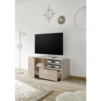 MIRO Petit Meuble TV 1 Porte 1 Tiroir 121x42x57 cm coloris chêne