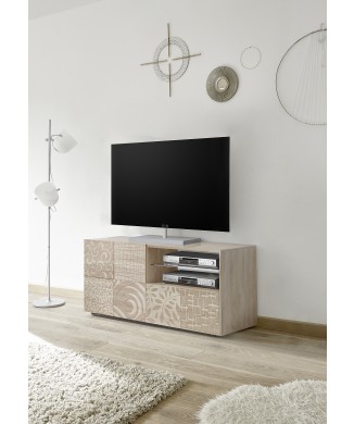 MIRO Petit Meuble TV 1 Porte 1 Tiroir 121x42x57 cm coloris chêne