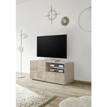 MIRO Petit Meuble TV 1 Porte 1 Tiroir 121x42x57 cm coloris chêne