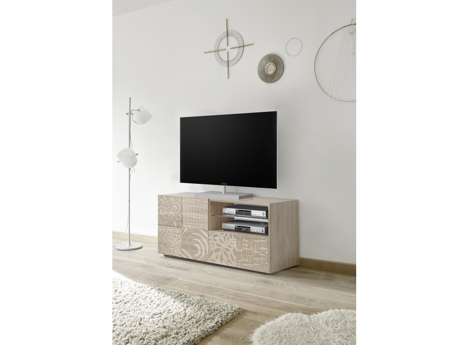 MIRO Petit Meuble TV 1 Porte 1 Tiroir 121x42x57 cm coloris chêne