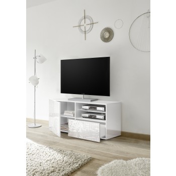 MIRO Petit meuble TV 1 porte et 1 tiroir 121x42x57 cm blanc