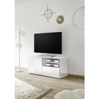 MIRO Petit meuble TV 1 porte et 1 tiroir 121x42x57 cm blanc