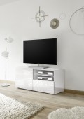 MIRO Petit meuble TV avec 1 porte et 1 tiroir en blanc