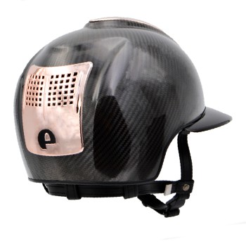 CASQUE E-LIGHT CARBON NOIR BRILLANT AVEC VISIÈRE POLO NOIR BRILLANT ET 3 INSERTS OR ROSE