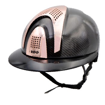 CASQUE E-LIGHT CARBON NOIR BRILLANT AVEC VISIÈRE POLO NOIR BRILLANT ET 3 INSERTS OR ROSE