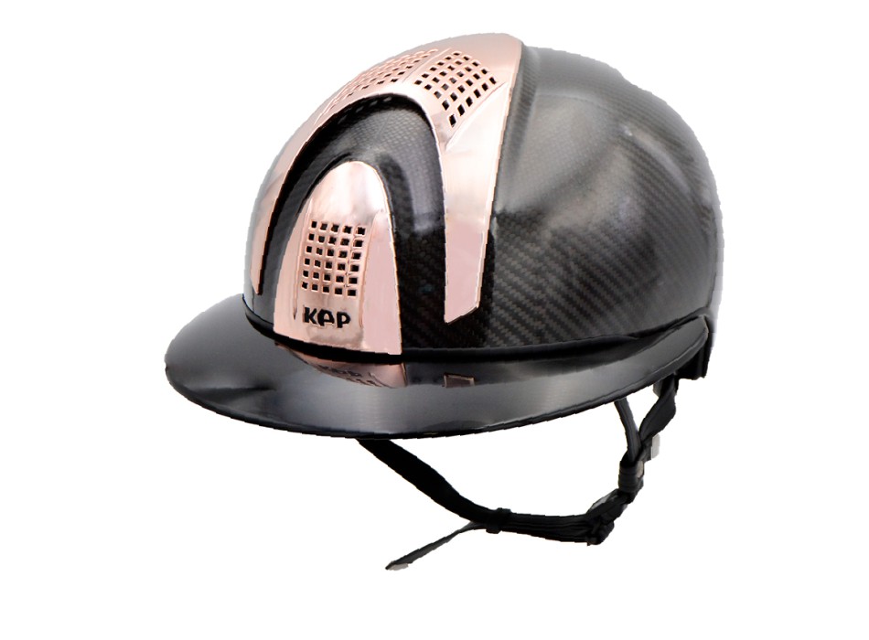 CASQUE E-LIGHT CARBON NOIR BRILLANT AVEC VISIÈRE POLO NOIR BRILLANT ET 3 INSERTS OR ROSE