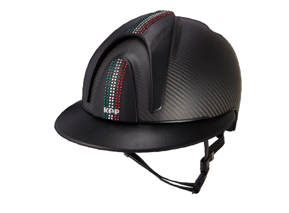 CASQUE E-LIGHT CARBONE NOIR MAT AVEC DRAPEAU SWAROVSKI ITALIE