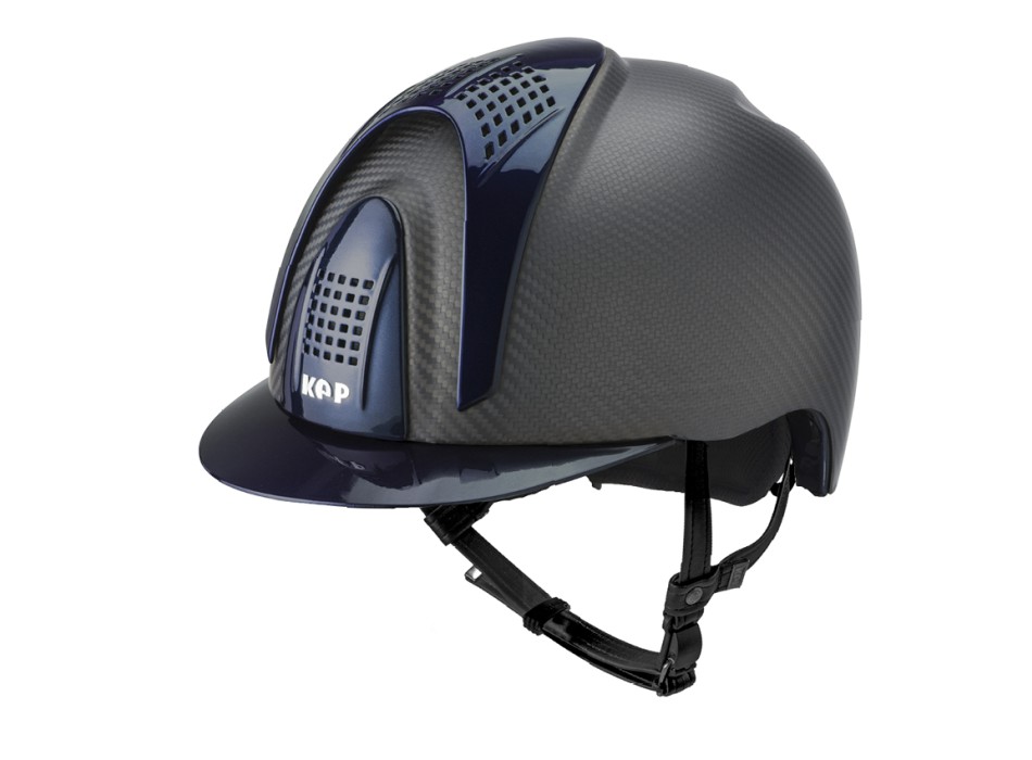 CASQUE E-LIGHT CARBON NOIR MAT AVEC VISIÈRE BLEU MÉTALLISÉ ET 3 INSERTS BLEU MÉTALLISÉ