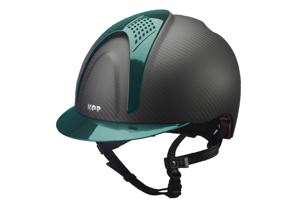 CASQUE E-LIGHT CARBON NOIR MAT AVEC VISIÈRE VERT MÉTALLISÉ ET 2 INSERTS VERT MÉTALLISÉ