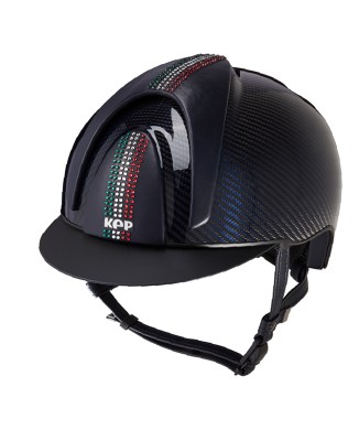 CASQUE E-LIGHT SHINE BLEU CARBONE AVEC DRAPEAU SWAROVSKI ITALIE