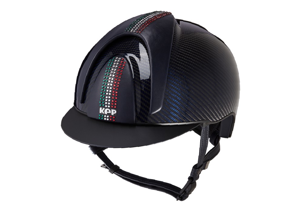 CASQUE E-LIGHT SHINE BLEU CARBONE AVEC DRAPEAU SWAROVSKI ITALIE