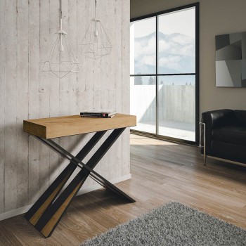 Console Diago avec structure Anthracite - Console extensible 90x40/300 cm Diago Premium Oak Natura avec structure Anthracite