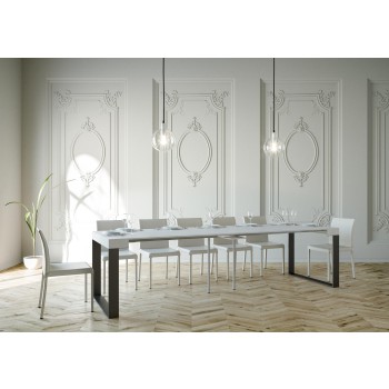 Console Elettra structure Anthracite - Console extensible 90x40/300 cm Elettra Frêne Blanc structure Anthracite