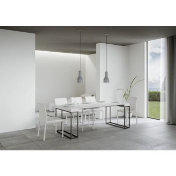 Console Epoca avec structure Anthracite - Console extensible 90x40/196 cm Epoca Small Frêne Blanc avec structure Anthracite