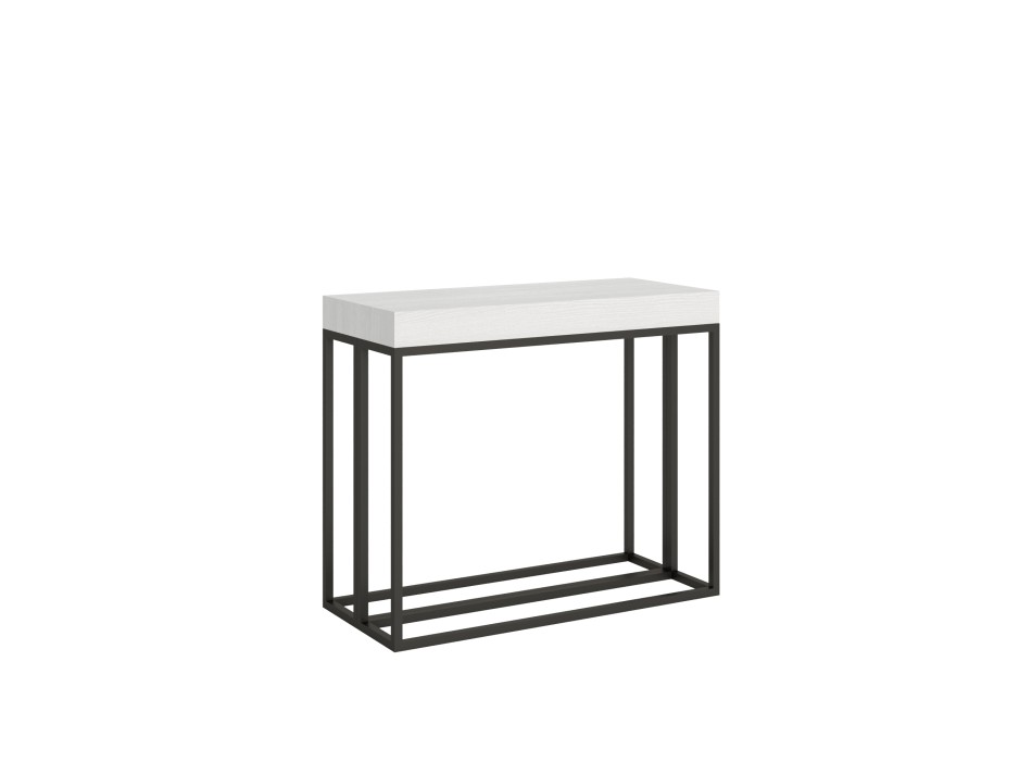 Console Epoca avec structure Anthracite - Console extensible 90x40/196 cm Epoca Small Frêne Blanc avec structure Anthracite