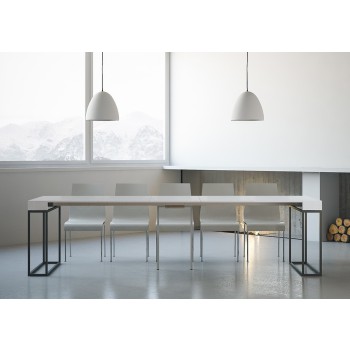 Console Epoca avec structure Anthracite - Console extensible 90x40/300 cm Epoca Frêne Blanc avec structure Anthracite