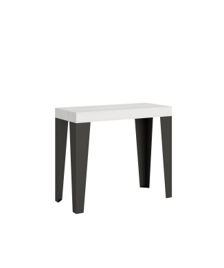 Console Flame Cadre Anthracite - Console Extensible 90x40/196 cm Flame Small Premium Frêne Blanc Cadre Anthracite