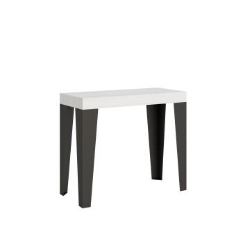 Console Flame Cadre Anthracite - Console Extensible 90x40/196 cm Flame Small Premium Frêne Blanc Cadre Anthracite