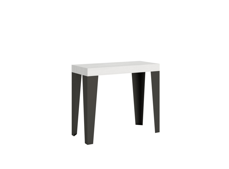 Console Flame Cadre Anthracite - Console Extensible 90x40/196 cm Flame Small Premium Frêne Blanc Cadre Anthracite