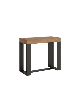 Console Futura avec structure Anthracite - Console extensible 90x40/190 cm Futura Petit Sapin Teinté avec structure Anthracite