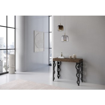 Karamay Premium Console Cadre Anthracite - Console Extensible 90x40/196 cm Karamay Small Premium Frêne Blanc Cadre Anthracite