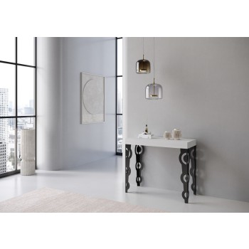 Karamay Premium Console Cadre Anthracite - Console Extensible 90x40/196 cm Karamay Small Premium Frêne Blanc Cadre Anthracite