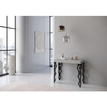 Karamay Premium Console Cadre Anthracite - Console Extensible 90x40/196 cm Karamay Small Premium Frêne Blanc Cadre Anthracite