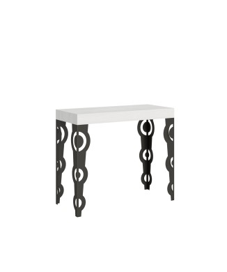 Karamay Premium Console Cadre Anthracite - Console Extensible 90x40/196 cm Karamay Small Premium Frêne Blanc Cadre Anthracite