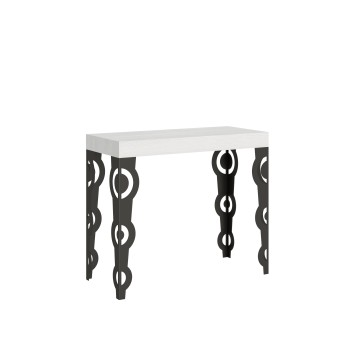 Karamay Premium Console Cadre Anthracite - Console Extensible 90x40/196 cm Karamay Small Premium Frêne Blanc Cadre Anthracite