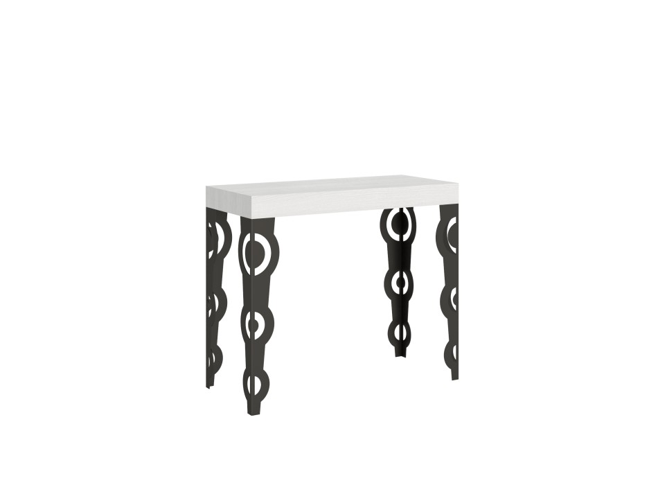 Karamay Premium Console Cadre Anthracite - Console Extensible 90x40/196 cm Karamay Small Premium Frêne Blanc Cadre Anthracite