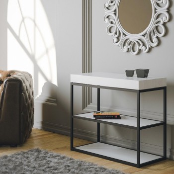 Plano Console Structure Anthracite - Console Extensible 90x40/196 cm Plano Petit Frêne Blanc Structure Anthracite