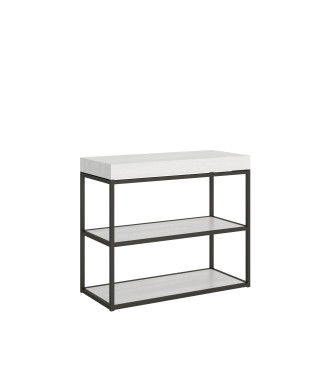 Plano Console Structure Anthracite - Console Extensible 90x40/196 cm Plano Petit Frêne Blanc Structure Anthracite