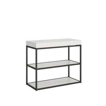 Plano Console Structure Anthracite - Console Extensible 90x40/196 cm Plano Petit Frêne Blanc Structure Anthracite