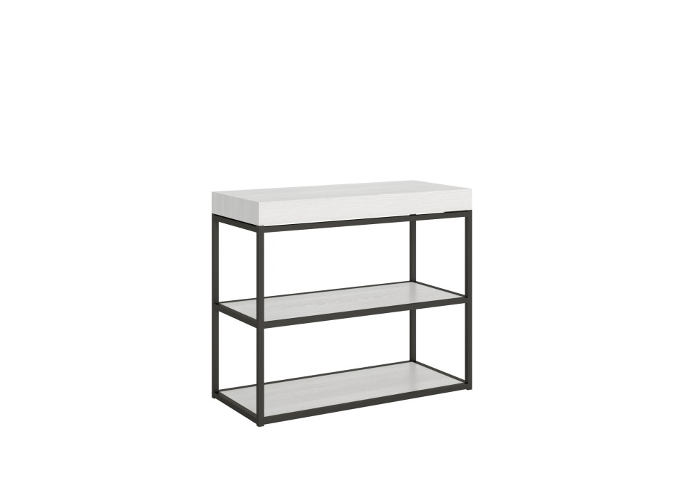 Plano Console Structure Anthracite - Console Extensible 90x40/196 cm Plano Petit Frêne Blanc Structure Anthracite