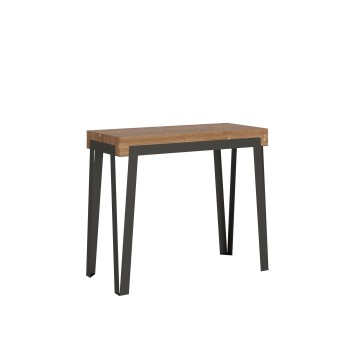 Console Rio avec structure Rouille - Console extensible 90x40/196 cm Rio Small Premium Oak Nature avec structure Rouille