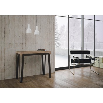 Console Rio avec structure Rouille - Console extensible 90x40/196 cm Rio Small Premium Oak Nature avec structure Rouille