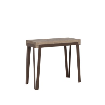 Console Rio avec structure Rouille - Console extensible 90x40/196 cm Rio Small Premium Oak Nature avec structure Rouille