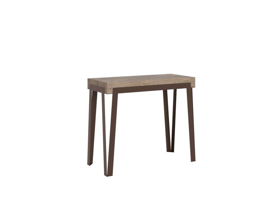 Console Rio avec structure Rouille - Console extensible 90x40/196 cm Rio Small Premium Oak Nature avec structure Rouille