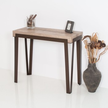 Console Rio avec structure Rouille - Console extensible 90x40/196 cm Rio Small Quercia Natura avec structure Rouille