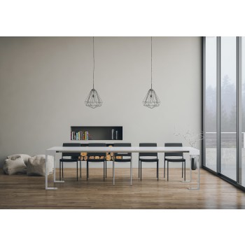 Console Tecno avec Cadre Blanc - Console Extensible 90x40/300 cm Tecno Frêne Blanc avec Cadre Blanc