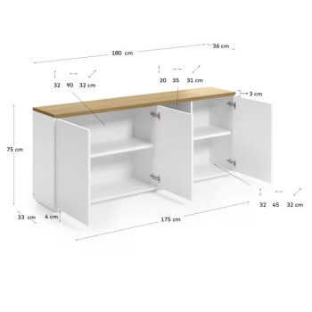 Buffet 3 portes Abilen en placage chêne et laqué blanc 180 x 75 cm FSC 100%