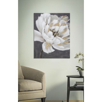 PEINTURE SUR TOILE FLEUR BLANC/OR